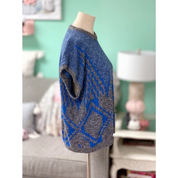 Vintage Fortune Knits, Inc Womens Blue Gray Knit Geometric Sweater Vest - Picture 6 of 8